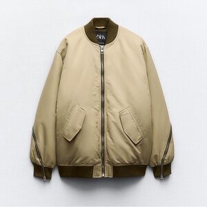 ZARA Oversize Puffer Nylon Bomber Jacket/Coat Size M Taupe Brown NWT